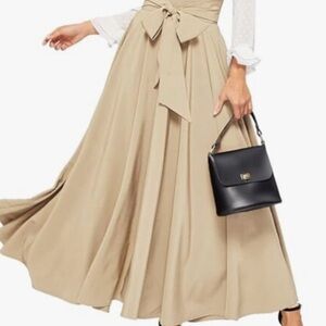 Elegant Tan A-Line Maxi Skirt